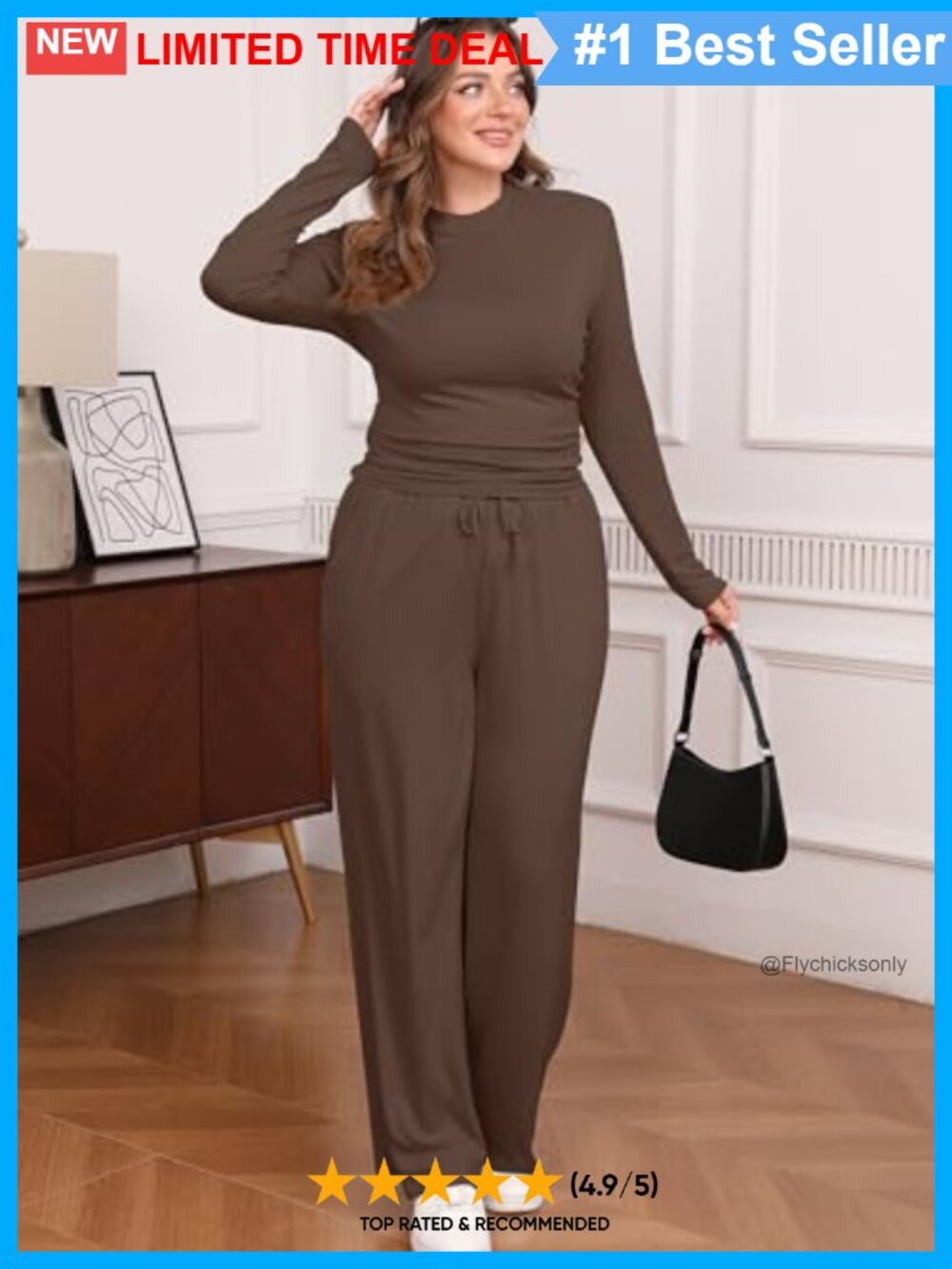 Mock Neck Ruched Top & Wide Leg Lounge Set - Picture 3 of 6